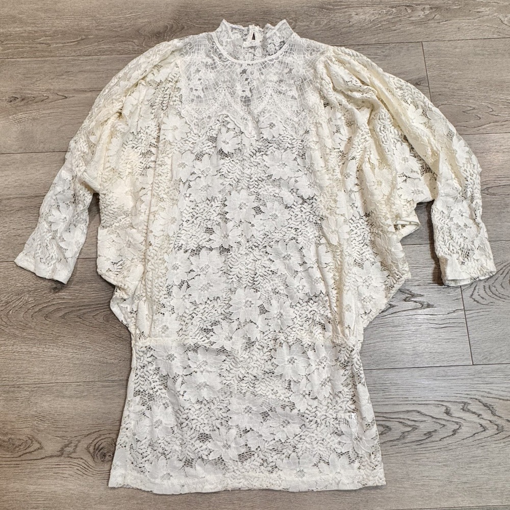 VICI Romantic‎ Boho Chic Cottagecore Lace Dress Tunic Top Size Small S Cream
